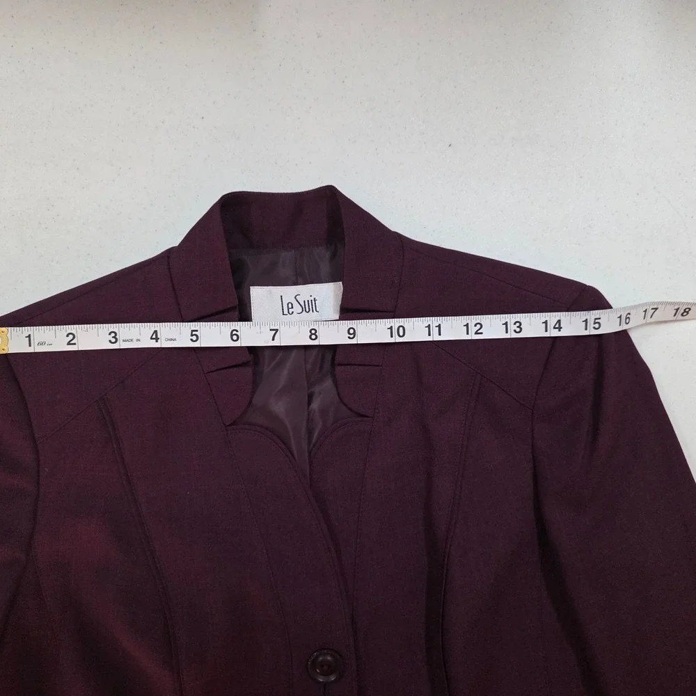 Le Suit Womens Burgundy  Collar Scalloped Blazer Jacket Size 6 Plum Professional